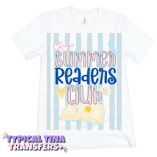 Summer readers club (pin stripe BG) | DTF Transfers | POD