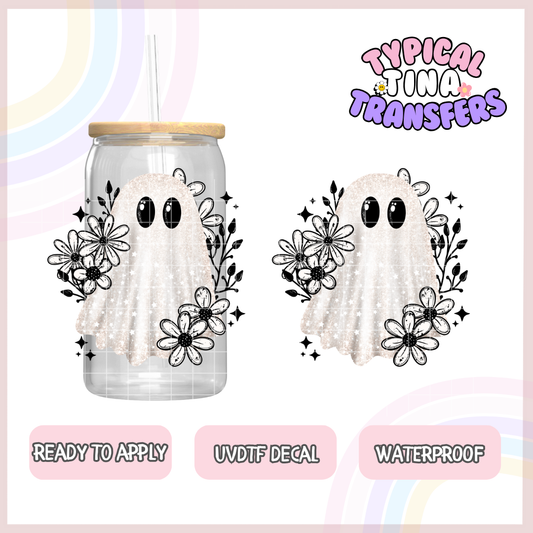 Floral Ghost with daises and sparkle | 4" - 6" decals | POD