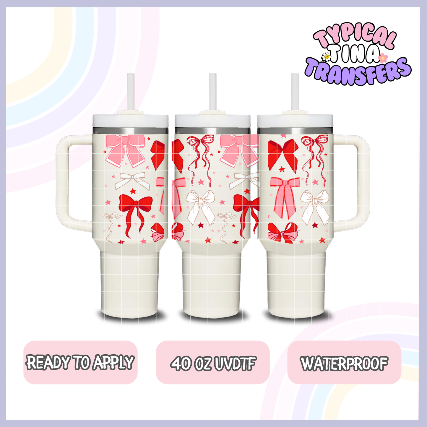 Christmas Pink and Red bows | 40oz UVDTF Wrap | POD