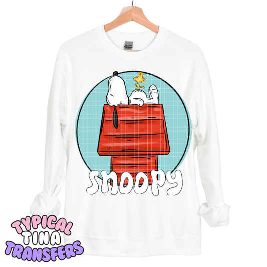 Cute Pup on top of Dog house | DTF Transfers | POD