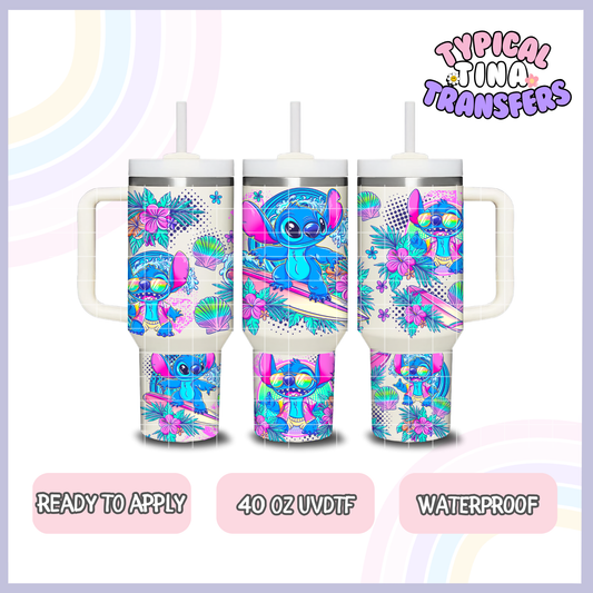 Surfing Blue Alien | 40oz UVDTF Wrap | POD