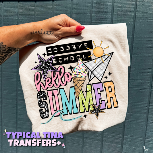 Good bye school hello summer (pink) | DTF Transfers | POD