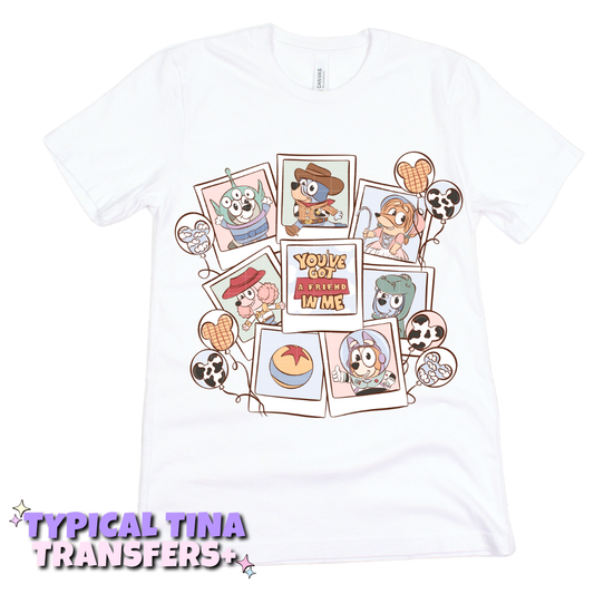Blue Pup Toy mash up polaroids | DTF Transfers | POD