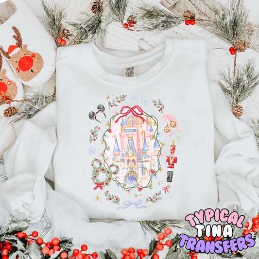 Christmas Castle with elements | DTF Transfer | 12" Adult