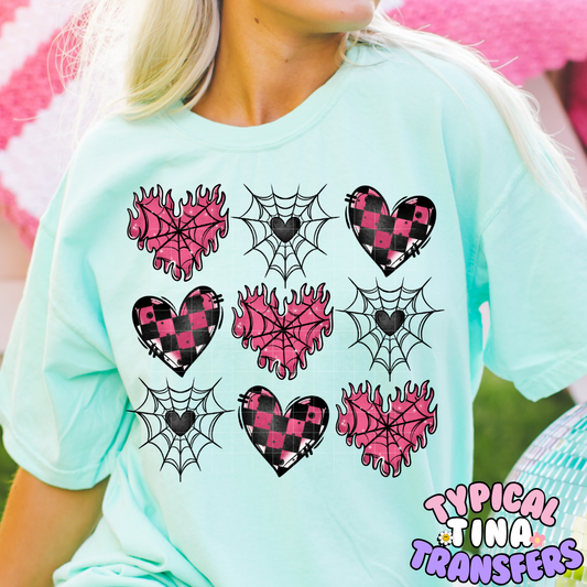 Webbed hearts pink | DTF Screen Print | POD