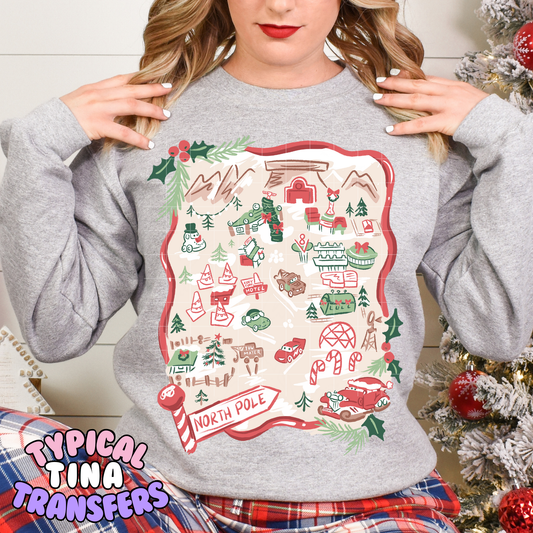 Cars North Pole Map | DTF Transfer | POD