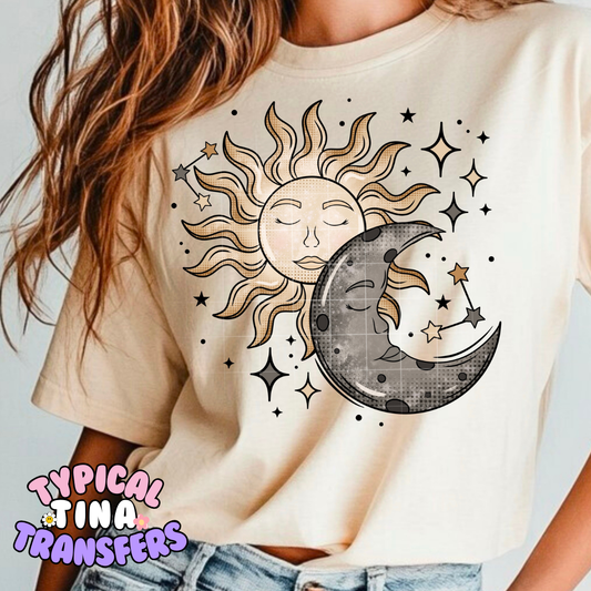 Sun and Moon (black outline) | DTF Screen Print | POD