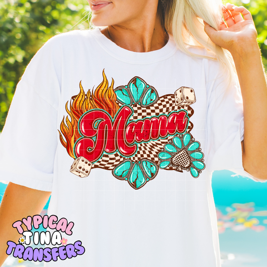 Checkered Teal Mama red | DTF Transfer | POD