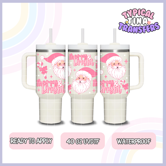 Pink Merry & Bright Santa | 40oz UVDTF Wrap | POD