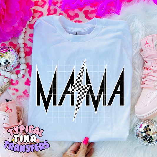 Mama checkered lightning (white outline) | DTF Transfer | POD