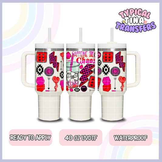 Pink and Red Caffeine and Chaos | 40oz UVDTF Wrap | POD