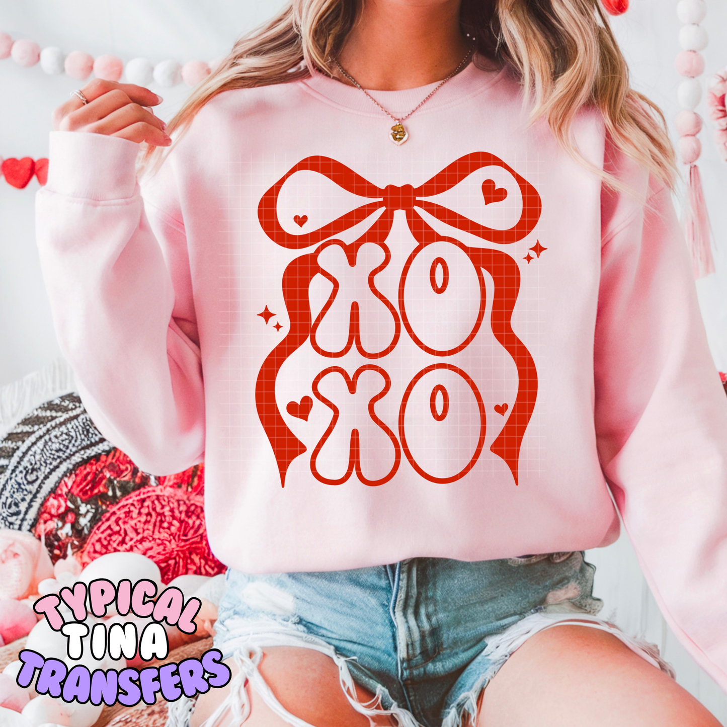 Xoxo with ribbon sigle color | DTF Transfers | POD