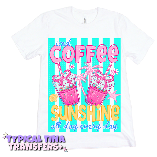 Coffee sunshine all day every day (teal stripes) | DTF Transfers | POD