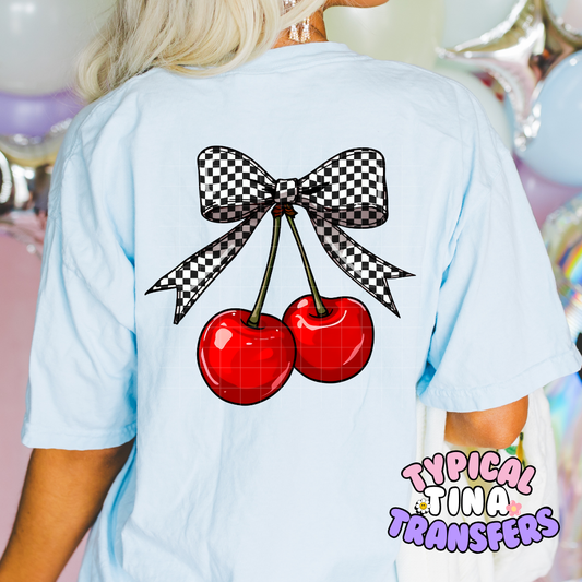 Checkered Bow Cherries| DTF Screen Print | POD