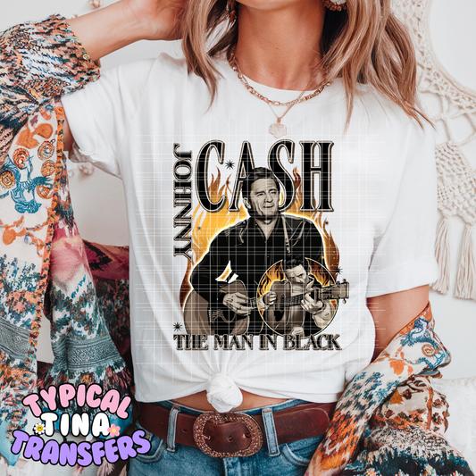 Cash - the man in black w/ background | DTF Screen Print | 11" adult