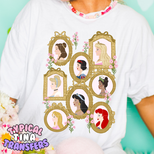 Dainty Princess Frames with Flowers | DTF Transfer | 12" Adult