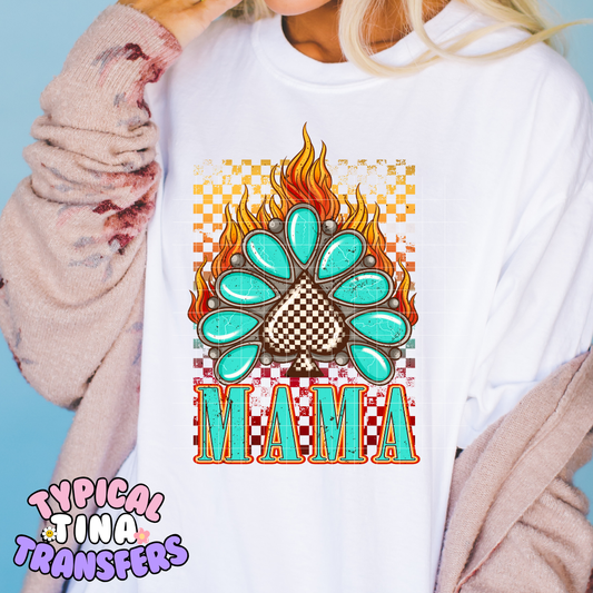 Checkered Teal Mama  | DTF Transfer | POD