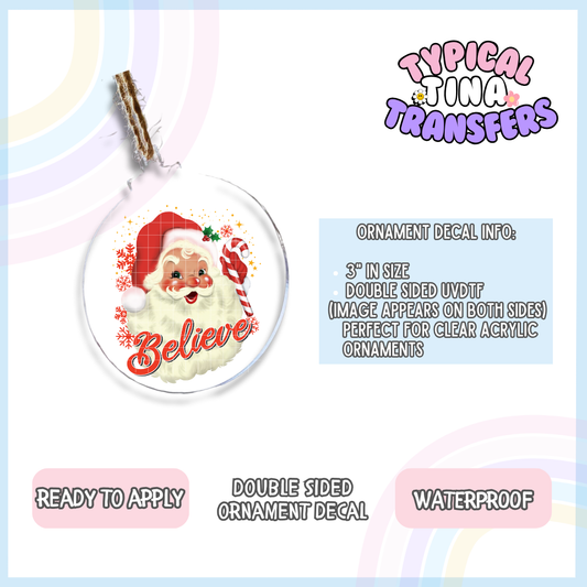 Believe Santa Red | 3" Ornament Decal