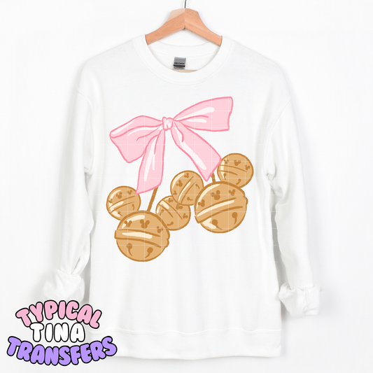 Holiday Mouse Bells (pink bow) | DTF Transfer | POD