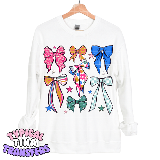 Retro bows (blue and pink) | DTF Screen Print | POD