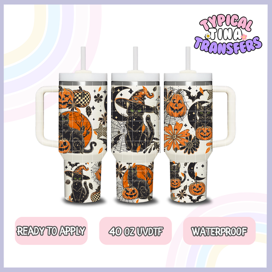 Black Cat Halloween | 40oz UVDTF Wrap | POD
