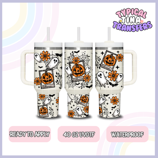 Pumpkin Polaroids and ghosts | 40oz UVDTF Wrap | POD