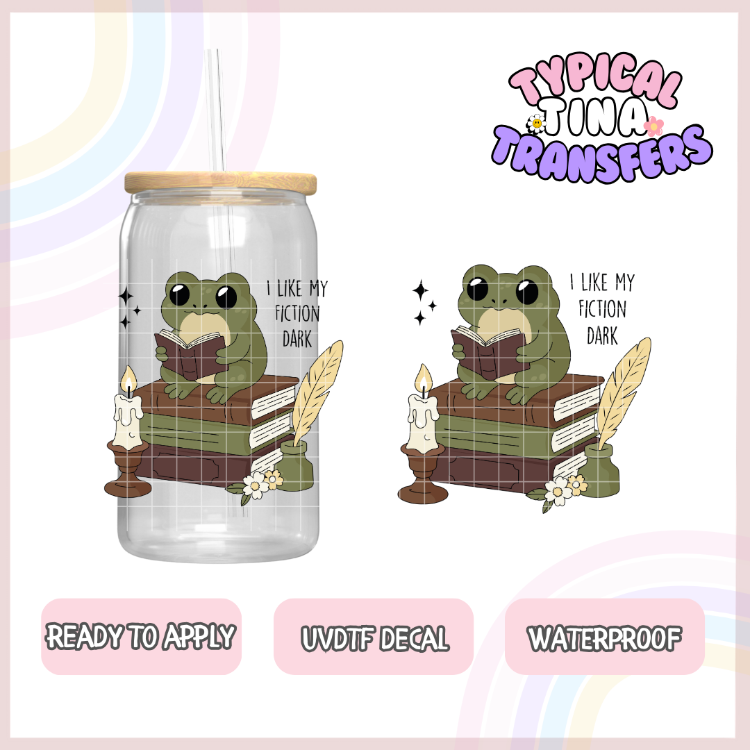 I like my fiction dark frog reading | UV decals | POD
