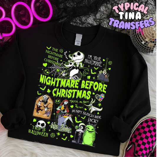 Nightmare Before Xmas - Bright Green | DTF Transfer | POD