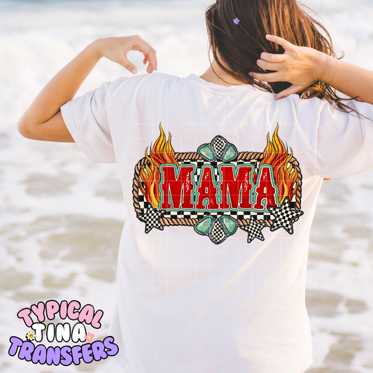 Checkered Teal Mama plate  | DTF Transfer | POD