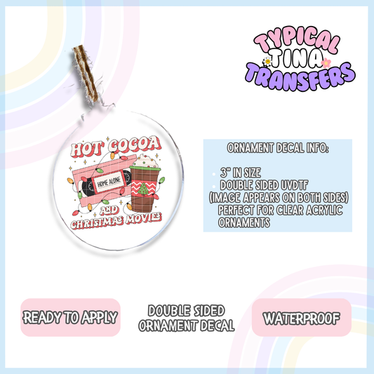 Hot Cocoa and Movies Pink | 3" Ornament Decal