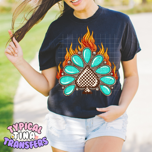 Checkered Spade Teal | DTF Transfer | POD