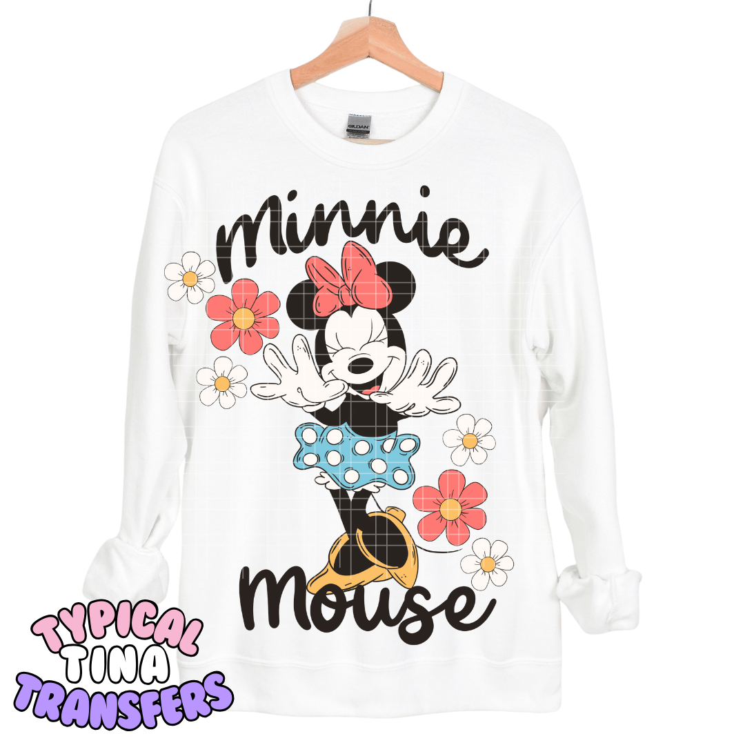 Min Mouse Name with Floral | DTF Transfers | POD