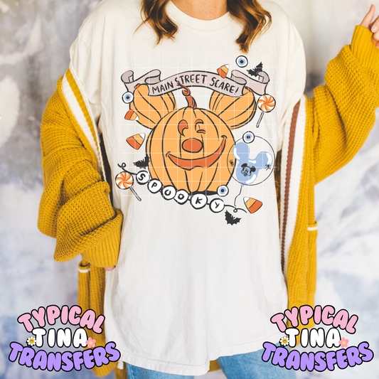 Main Street Scares Pumpkin Mouse | DTF Transfer | POD
