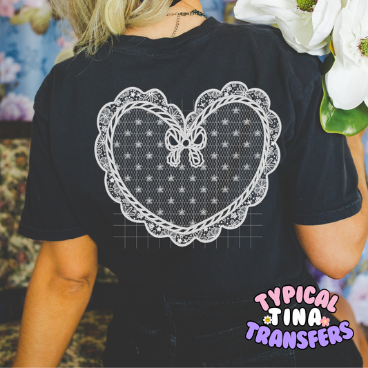 Lace Doilie Heart | DTF Screen Print | POD
