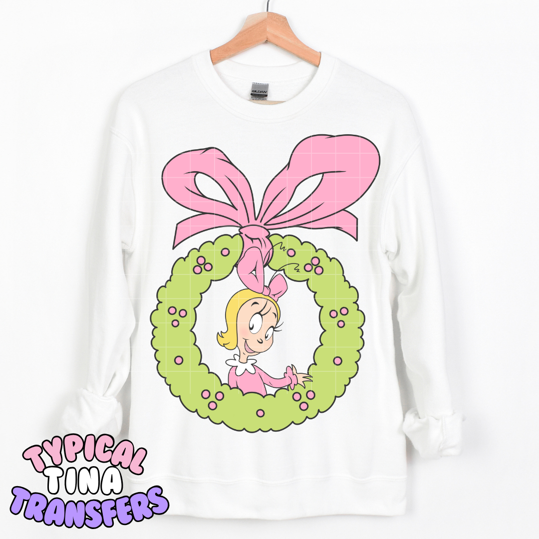 Cindy Wreath (pink bow) | DTF Transfer | POD
