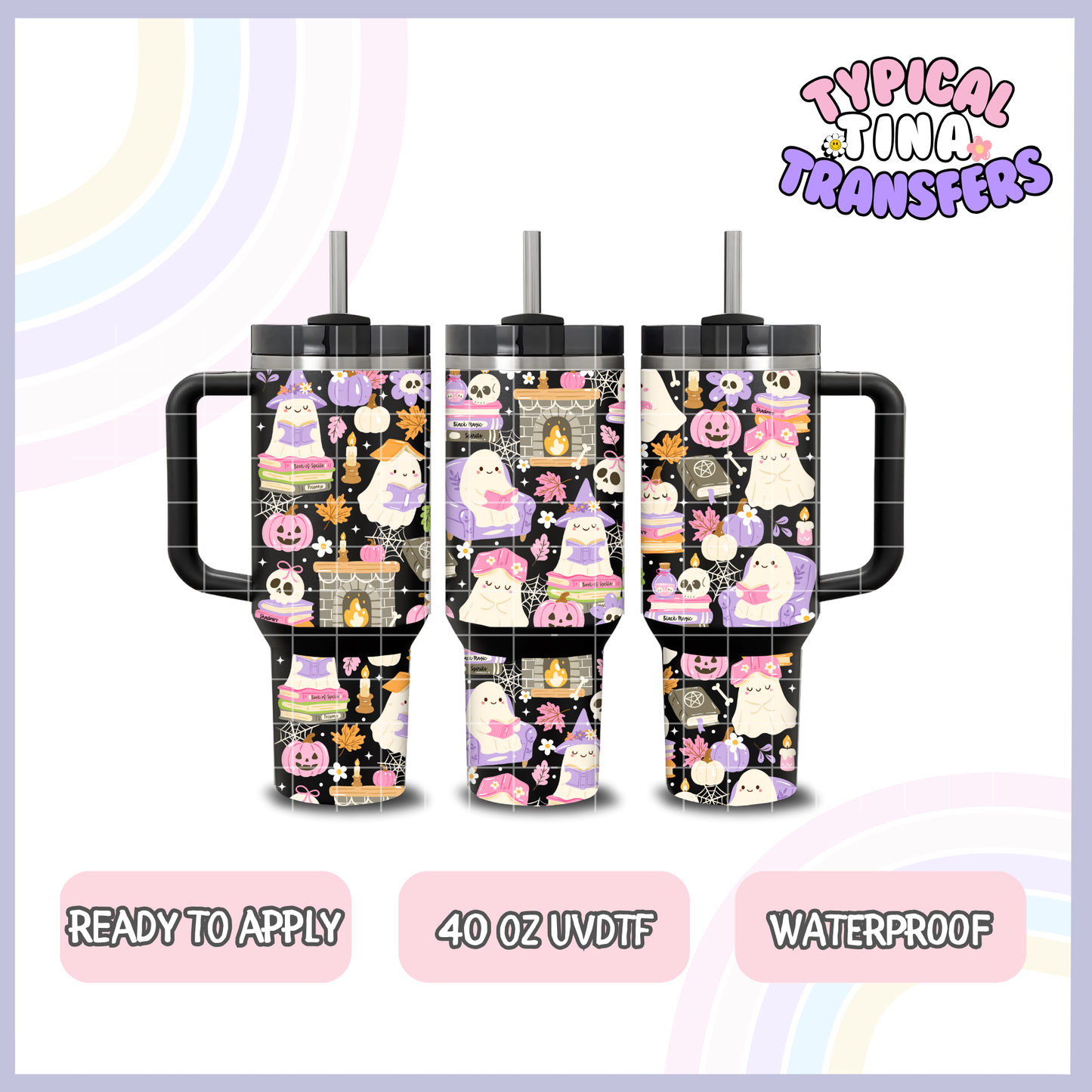 Kawaii Cozy Ghosts pink and purple | 40oz UVDTF Wrap | POD