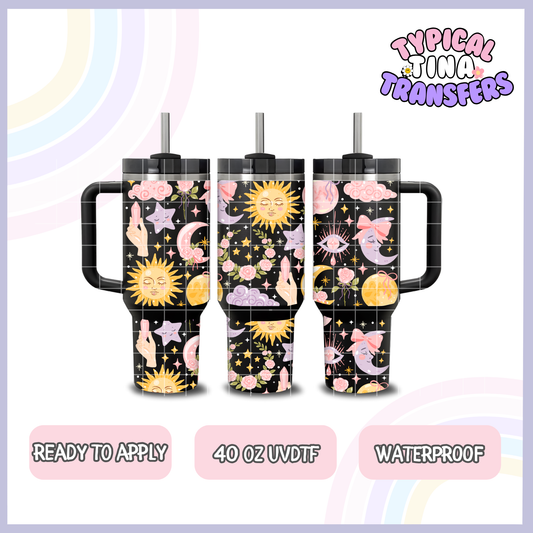 Kawaii Pink and purple sun and moon | 40oz UVDTF Wrap | POD