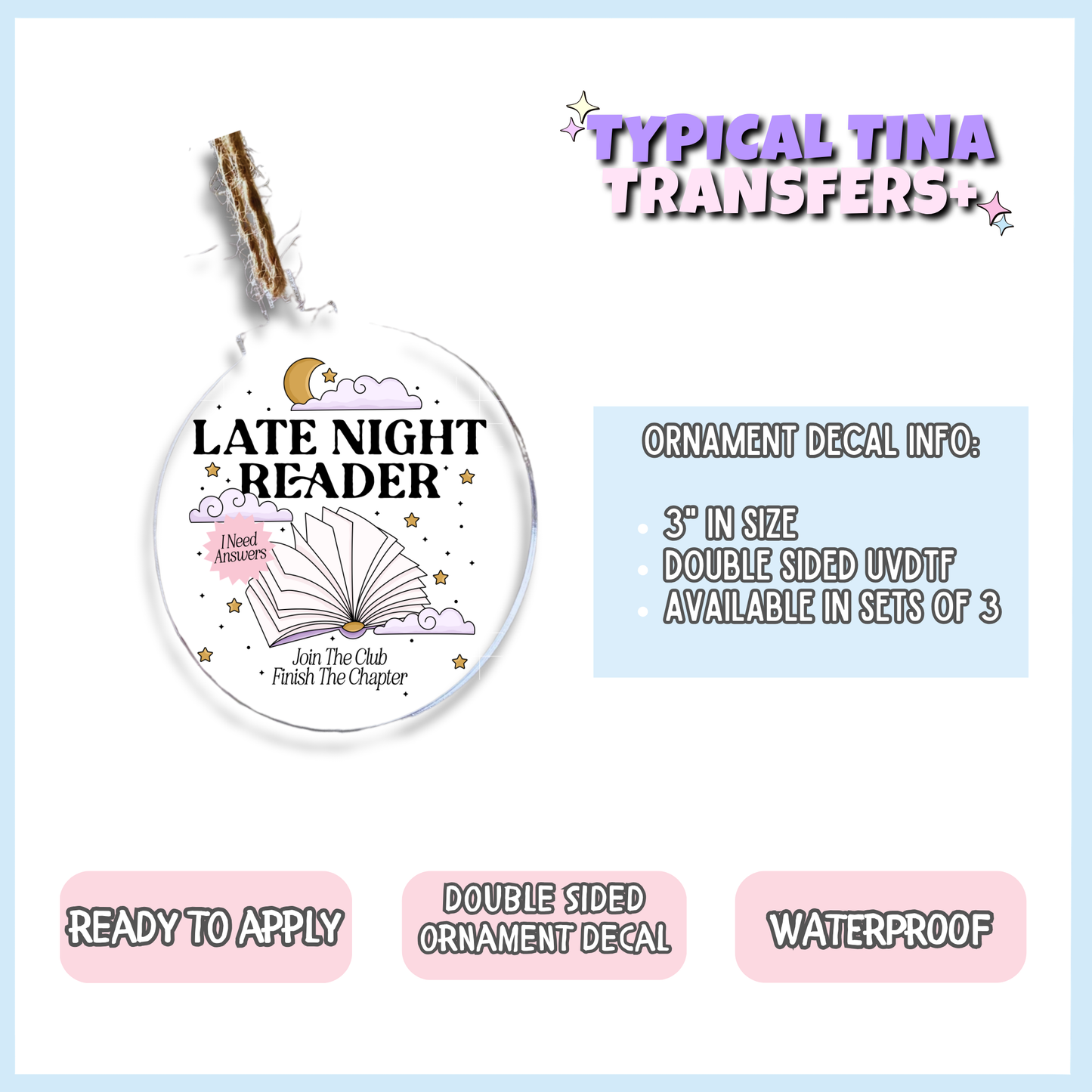 Late Night Reader | 3" Xmas Ornament | POD