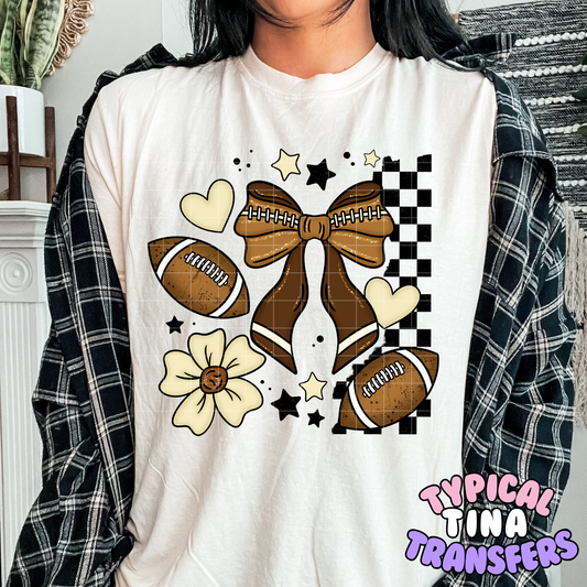 Football bow with floral checkered | DTF Transfer | POD