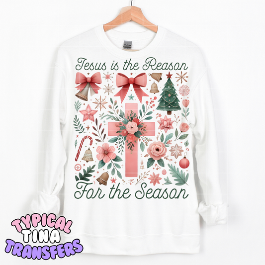Jesus is the reason for the season - Pink Cross  | DTF Transfer | POD