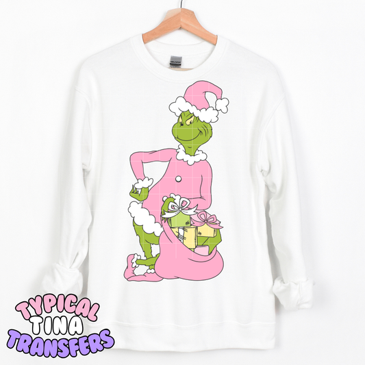 Gr!nch in Pink with Santa Sack | DTF Transfer | POD