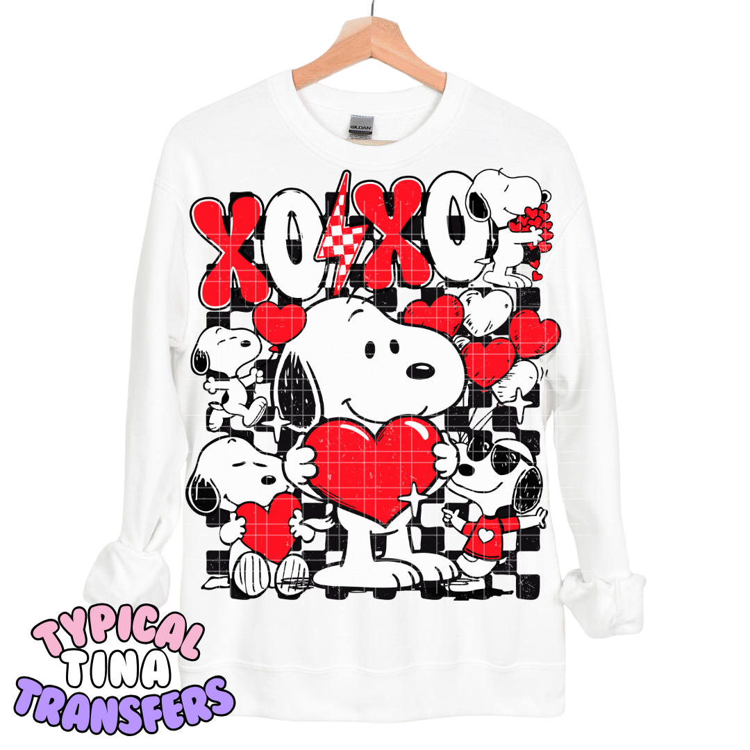 XoXo pup with heart checkered BG | DTF Transfers | POD