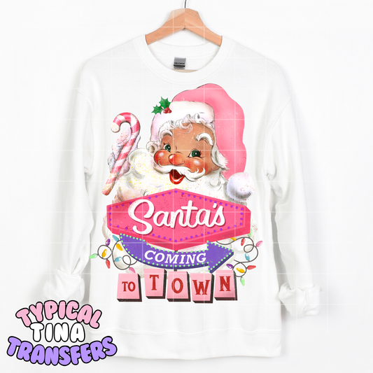 Santa coming to town (pink) | DTF Transfer | POD