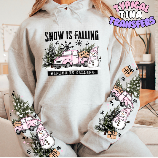 Snow is falling (pink truck) | DTF Transfers | POD