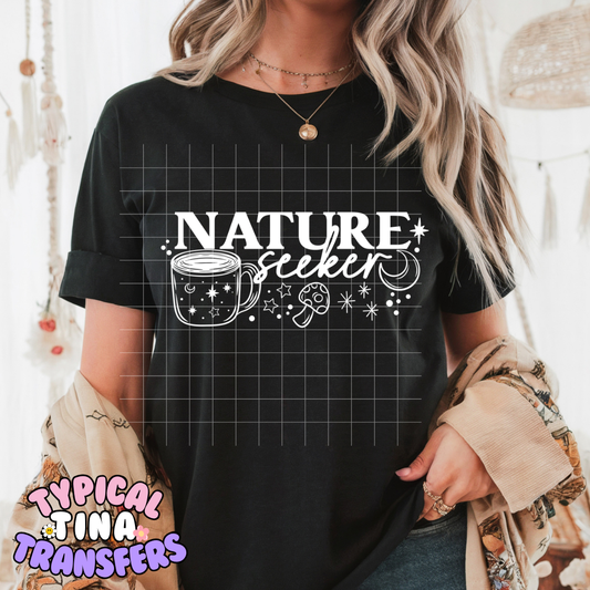 Nature Seeker half size (white letters) | DTF Screen Print | POD