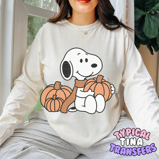 Cute Pup with pumpkins (soft colors) | DTF Transfer | POD