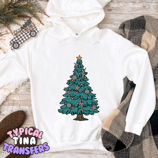 Christmas Tree w/ checkered stars and ornament | DTF Transfer | POD