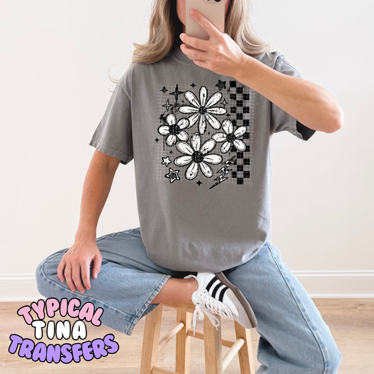 White daises checkered pattern | DTF Transfers | POD