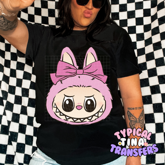 Little Monster Heads with bow Pink | DTF Transfer | 9" Youth