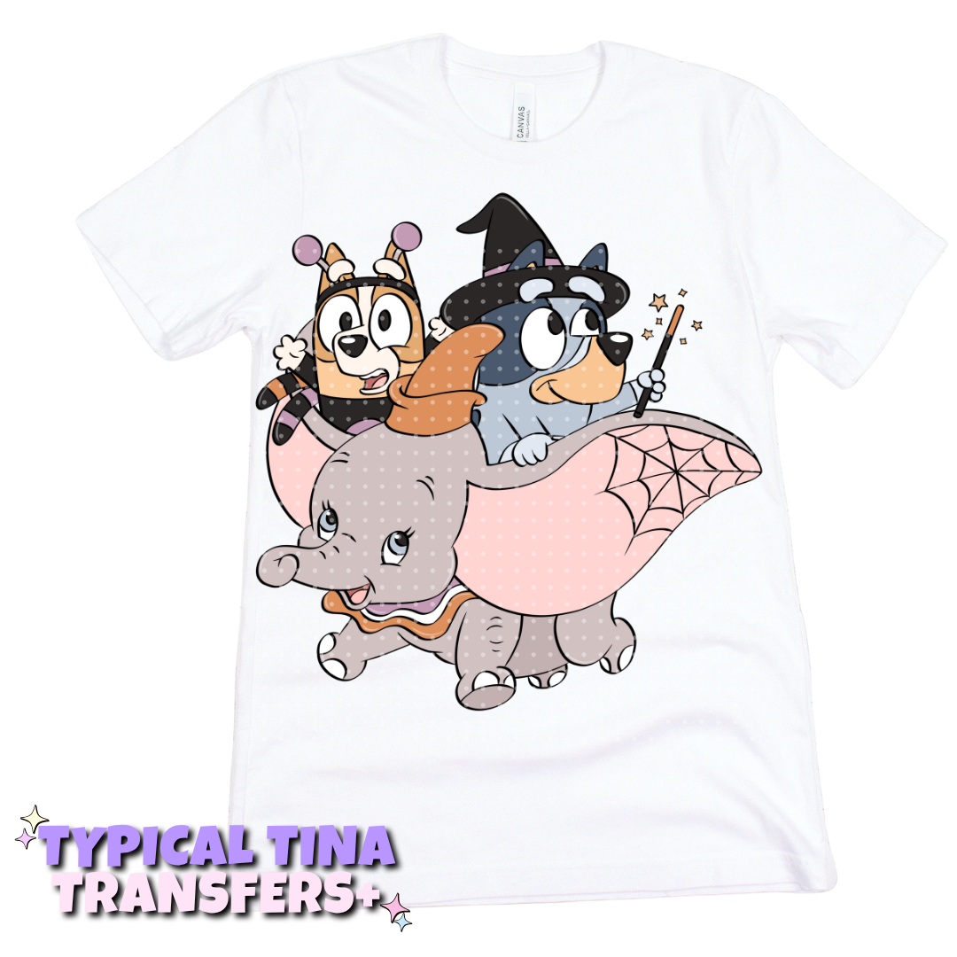 Flying Elephant and Blue sisters | DTF Transfers | POD